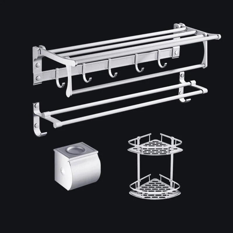 Contemporary Silver Metal Bathroom Accessory Kit with Towel Bar -Bathlova