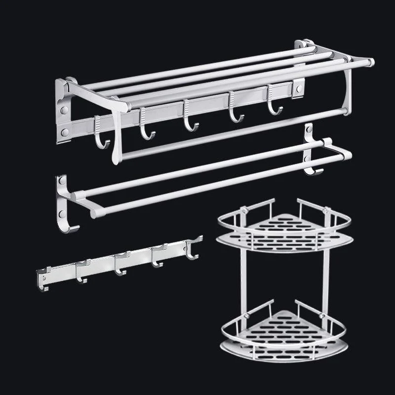 Contemporary Silver Metal Bathroom Accessory Kit with Towel Bar -Bathlova