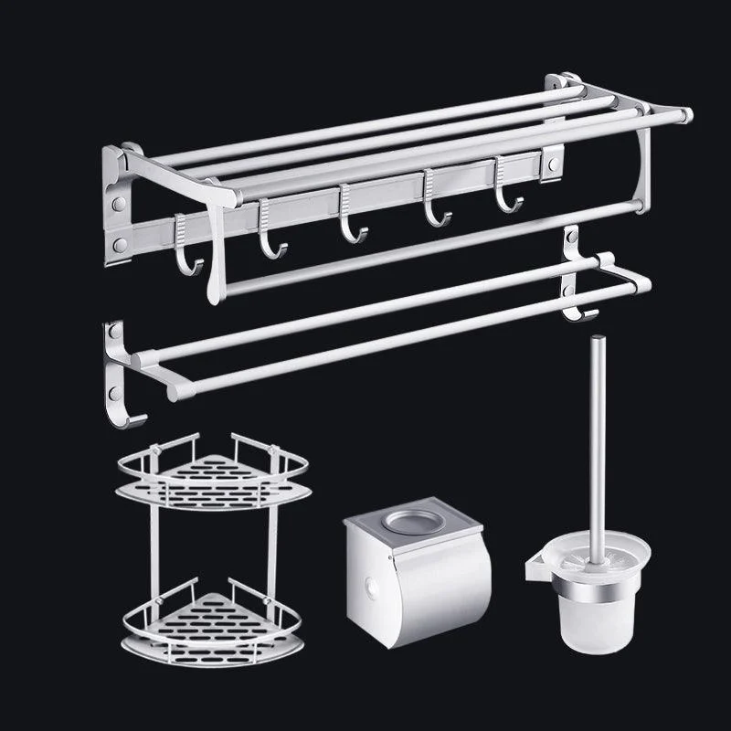 Contemporary Silver Metal Bathroom Accessory Kit with Towel Bar -Bathlova