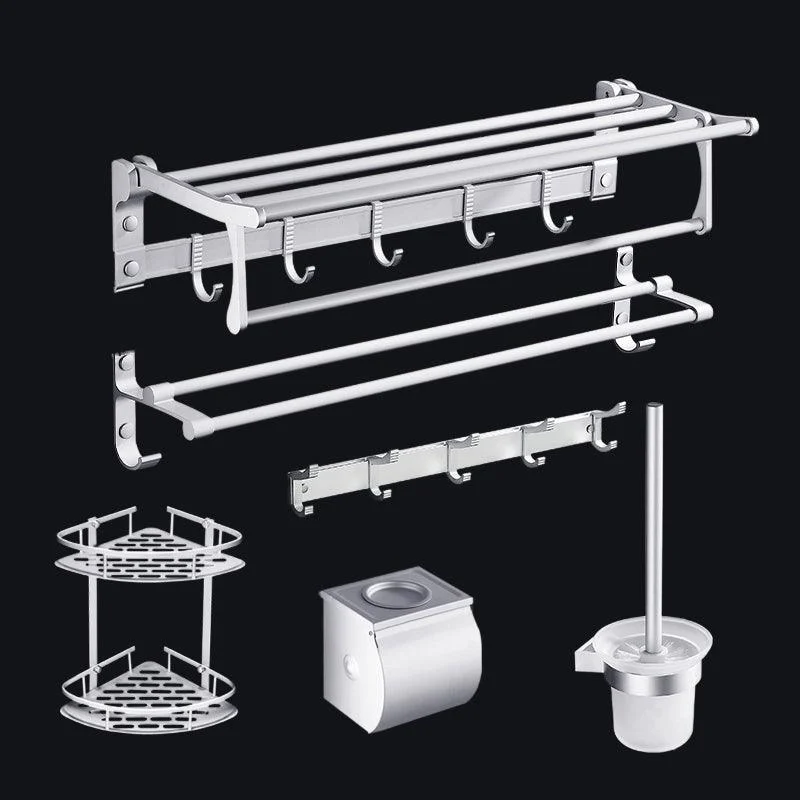 Contemporary Silver Metal Bathroom Accessory Kit with Towel Bar -Bathlova