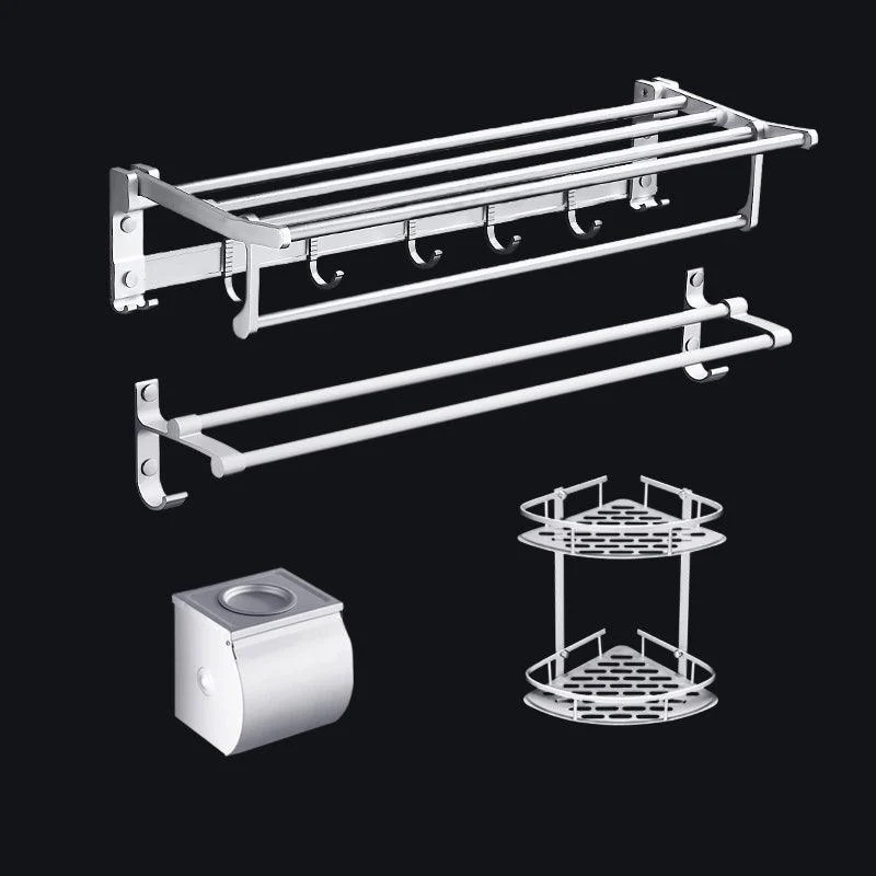 Contemporary Silver Metal Bathroom Accessory Kit with Towel Bar -Bathlova