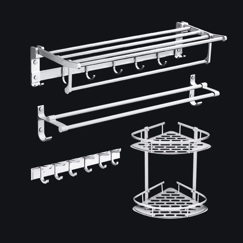 Contemporary Silver Metal Bathroom Accessory Kit with Towel Bar -Bathlova