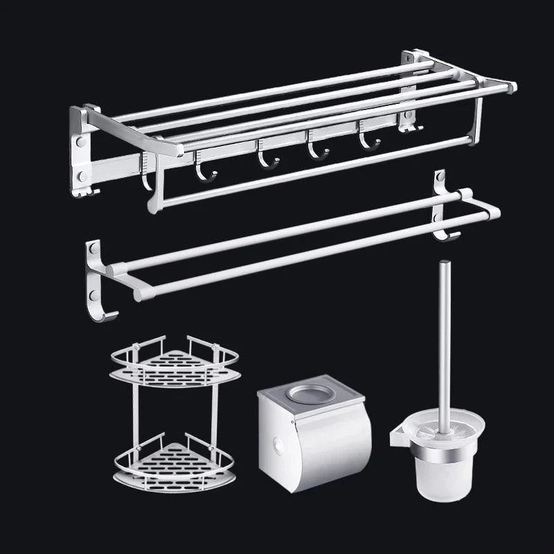 Contemporary Silver Metal Bathroom Accessory Kit with Towel Bar -Bathlova