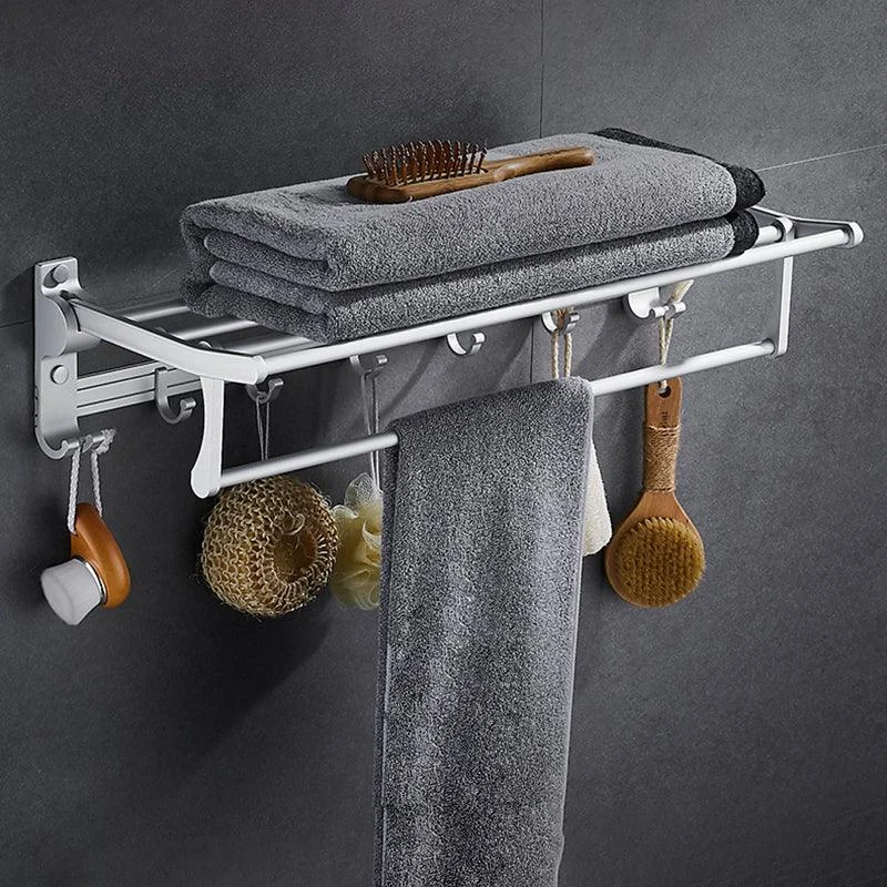 Contemporary Silver Metal Bathroom Accessory Kit with Towel Bar -Bathlova