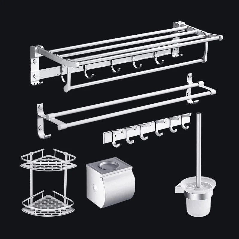 Contemporary Silver Metal Bathroom Accessory Kit with Towel Bar -Bathlova