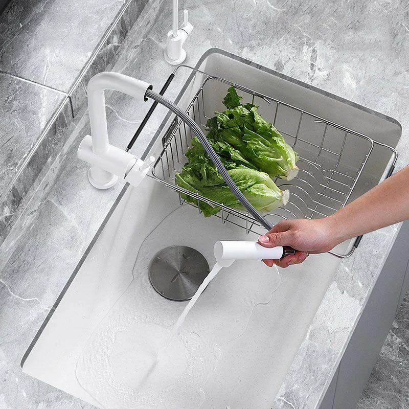 Contemporary Single Bowl Sink Overflow Hole Tap Kitchen Sink in White -Bathlova