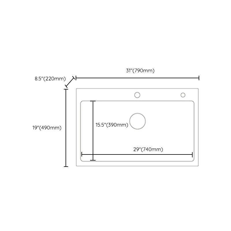 Contemporary Single Bowl Sink Overflow Hole Tap Kitchen Sink in White -Bathlova