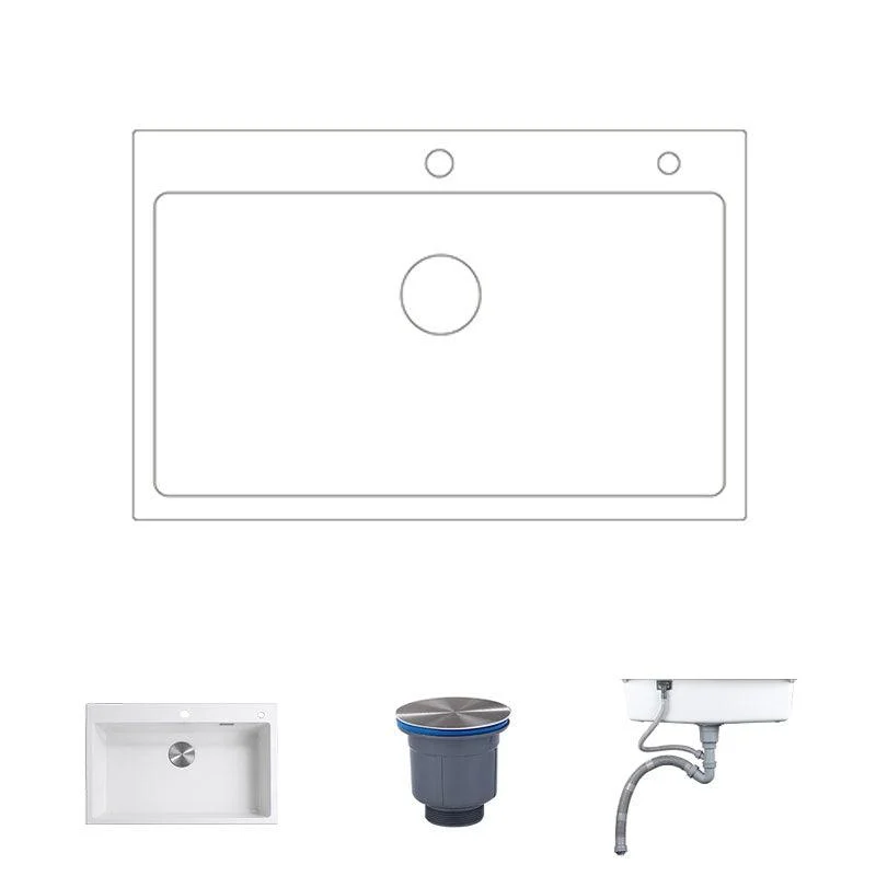 Contemporary Single Bowl Sink Overflow Hole Tap Kitchen Sink in White -Bathlova