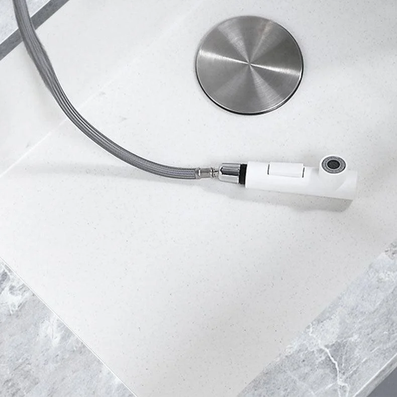 Contemporary Single Bowl Sink Overflow Hole Tap Kitchen Sink in White -Bathlova