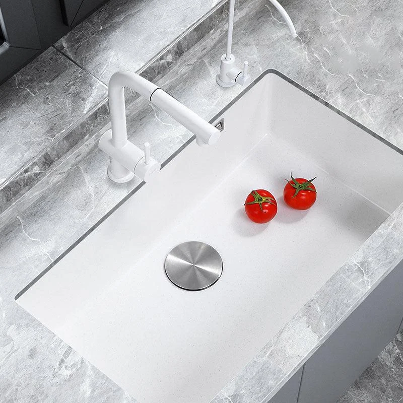 Contemporary Single Bowl Sink Overflow Hole Tap Kitchen Sink in White -Bathlova