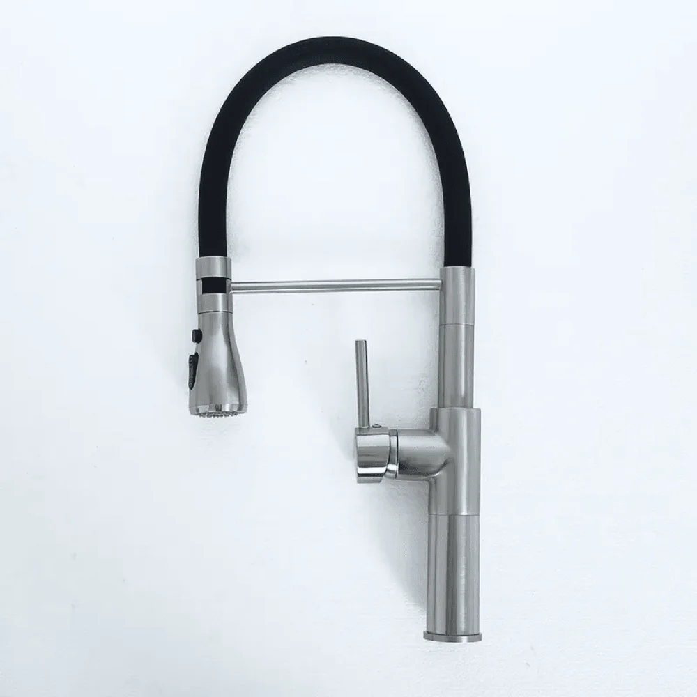 Contemporary Single Hole 1-Handle Kitchen Tap - Pull-Out Spout in Brushed Nickel -Bathlova