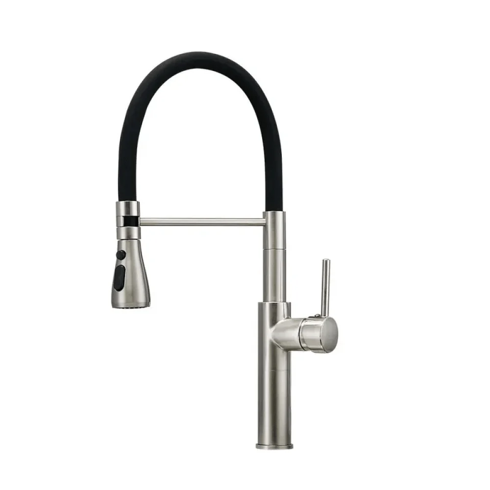 Contemporary Single Hole 1-Handle Kitchen Tap - Pull-Out Spout in Brushed Nickel -Bathlova