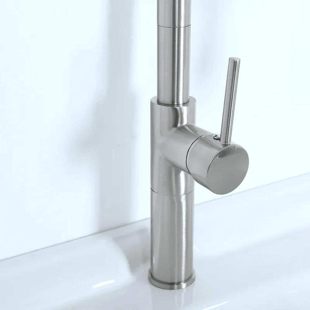 Contemporary Single Hole 1-Handle Kitchen Tap - Pull-Out Spout in Brushed Nickel -Bathlova