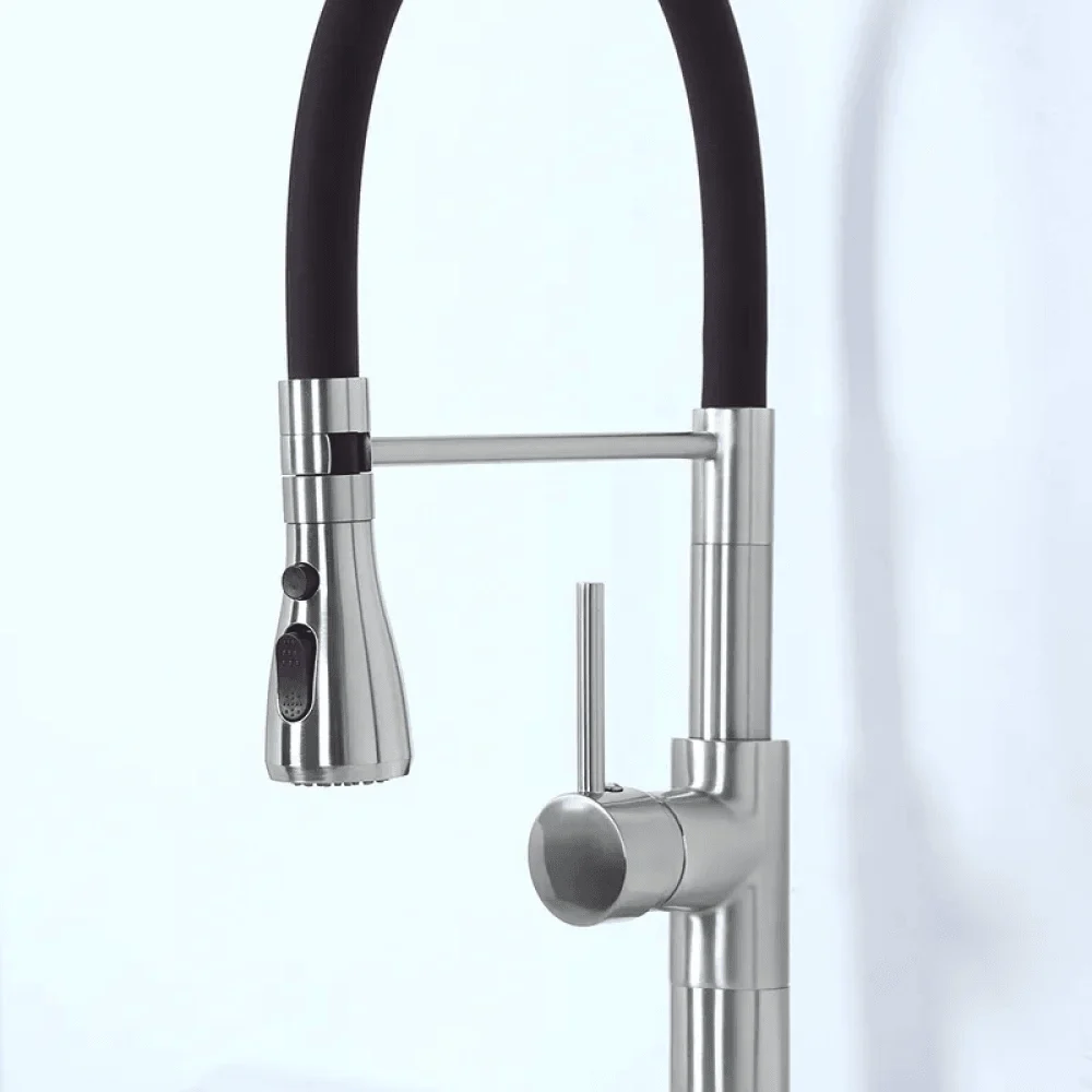 Contemporary Single Hole 1-Handle Kitchen Tap - Pull-Out Spout in Brushed Nickel -Bathlova