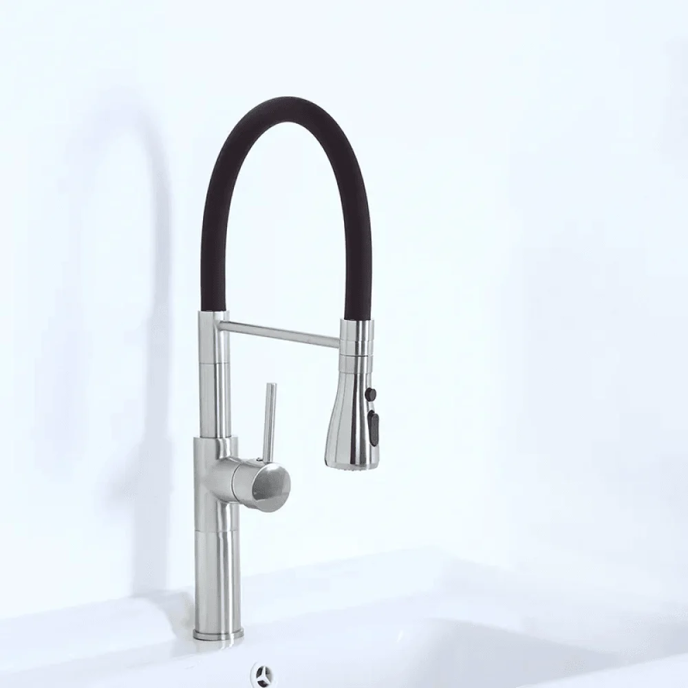 Contemporary Single Hole 1-Handle Kitchen Tap - Pull-Out Spout in Brushed Nickel -Bathlova