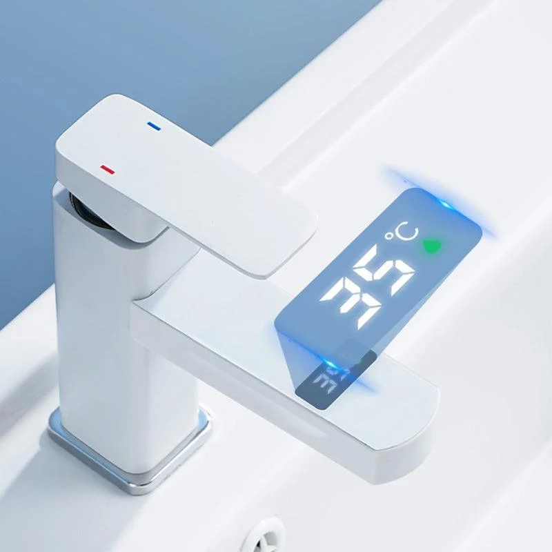 Contemporary Sink Tap Digital Display Screen Solid Color Low Arc Sink Bathroom Tap -Bathlova