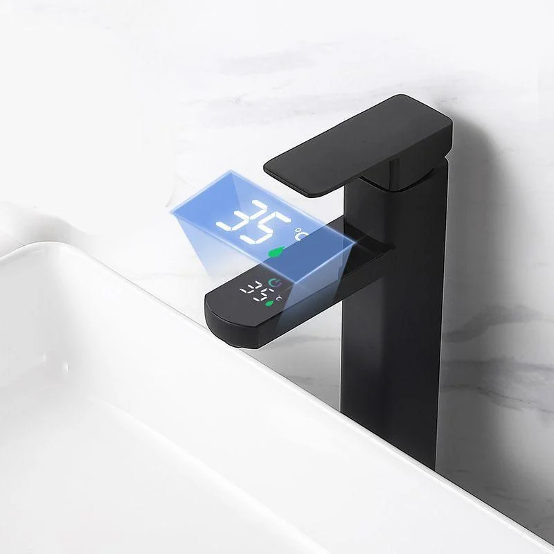 Contemporary Sink Tap Digital Display Screen Solid Color Low Arc Sink Bathroom Tap -Bathlova