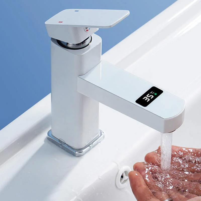 Contemporary Sink Tap Digital Display Screen Solid Color Low Arc Sink Bathroom Tap -Bathlova