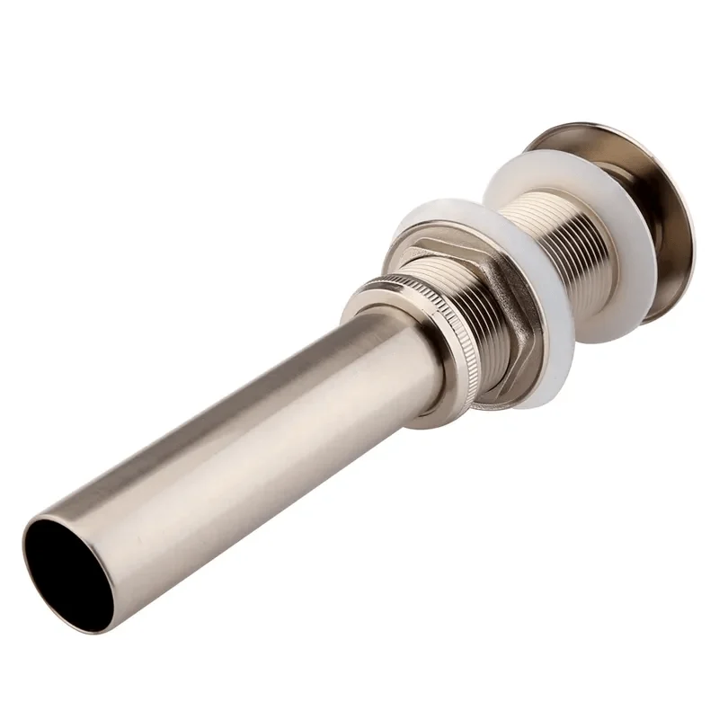 Contemporary Solid Brass Pop Up Drain in Brushed Nickel without Overflow -Bathlova