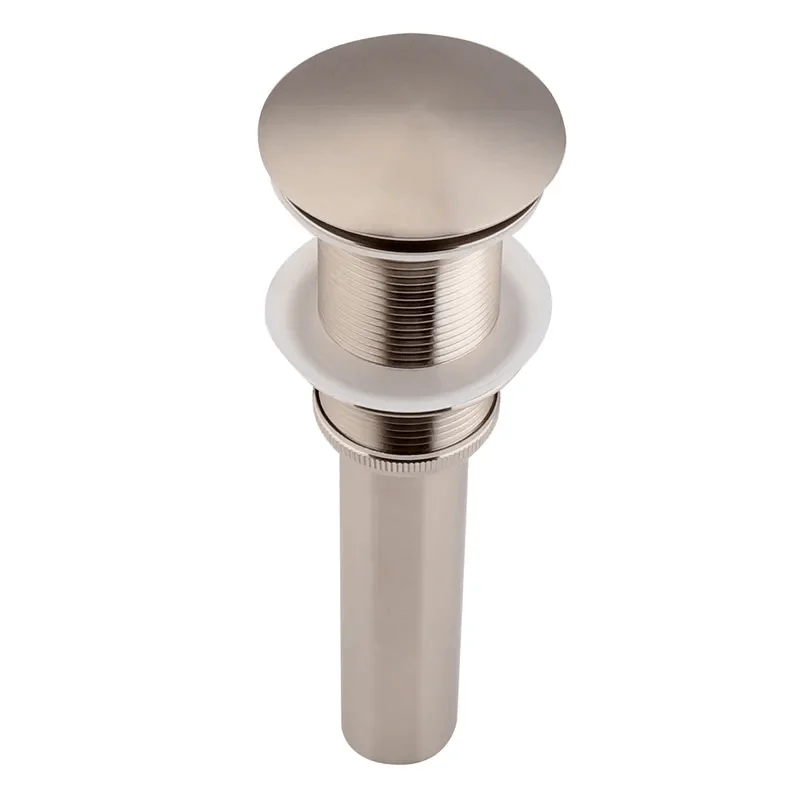 Contemporary Solid Brass Pop Up Drain in Brushed Nickel without Overflow -Bathlova