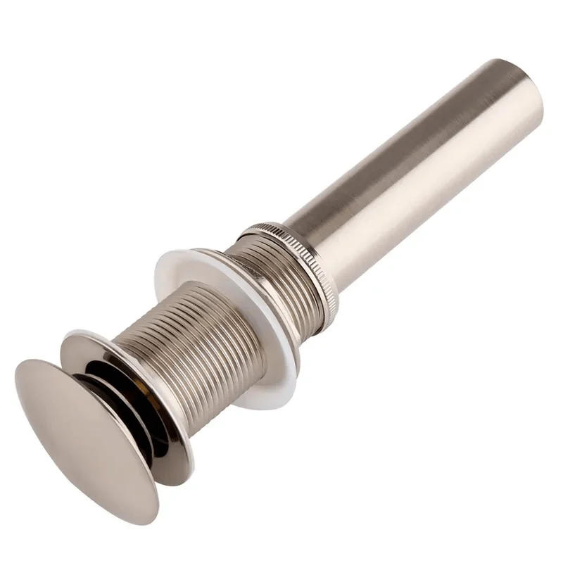 Contemporary Solid Brass Pop Up Drain in Brushed Nickel without Overflow -Bathlova