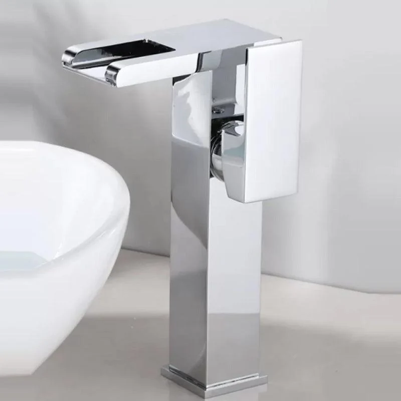 Contemporary Square Vessel Tap Waterfall Spout with LED Three-Color Light -Bathlova