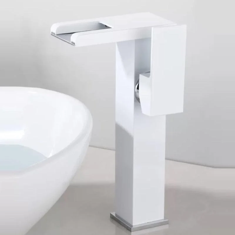 Contemporary Square Vessel Tap Waterfall Spout with LED Three-Color Light -Bathlova