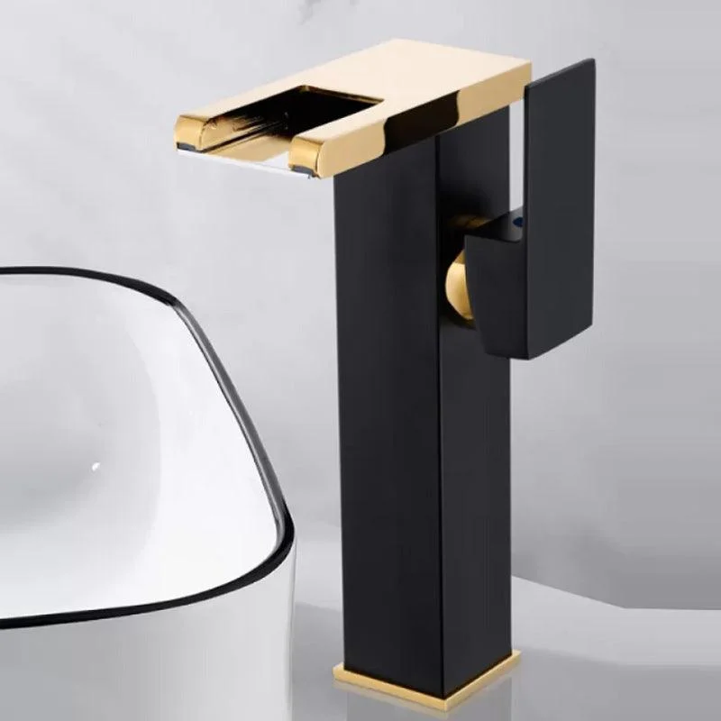 Contemporary Square Vessel Tap Waterfall Spout with LED Three-Color Light -Bathlova