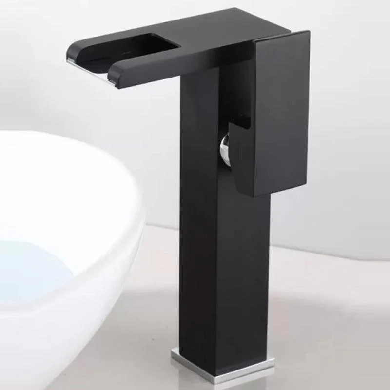 Contemporary Square Vessel Tap Waterfall Spout with LED Three-Color Light -Bathlova