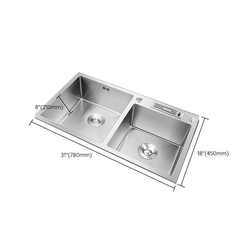 Contemporary Stainless Steel Kitchen Sink Double Basin Sink with Drain Assembly -Bathlova