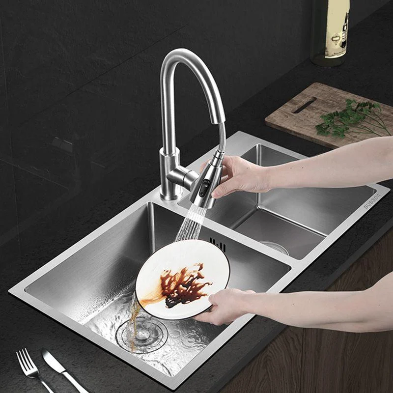 Contemporary Stainless Steel Kitchen Sink Double Basin Sink with Drain Assembly -Bathlova