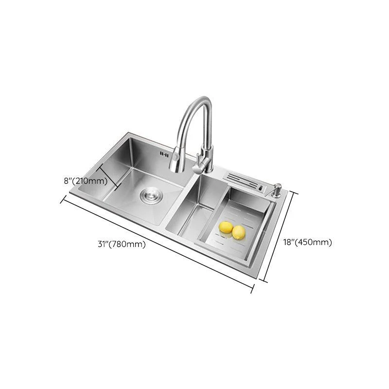 Contemporary Stainless Steel Kitchen Sink Double Basin Sink with Drain Assembly -Bathlova