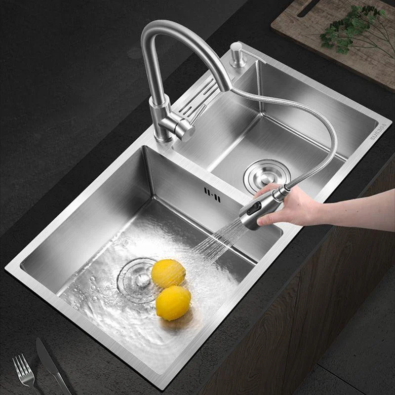 Contemporary Stainless Steel Kitchen Sink Double Basin Sink with Drain Assembly -Bathlova