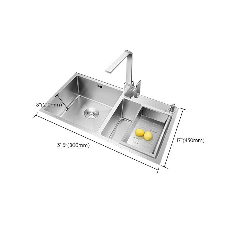 Contemporary Stainless Steel Kitchen Sink Double Basin Sink with Drain Assembly -Bathlova