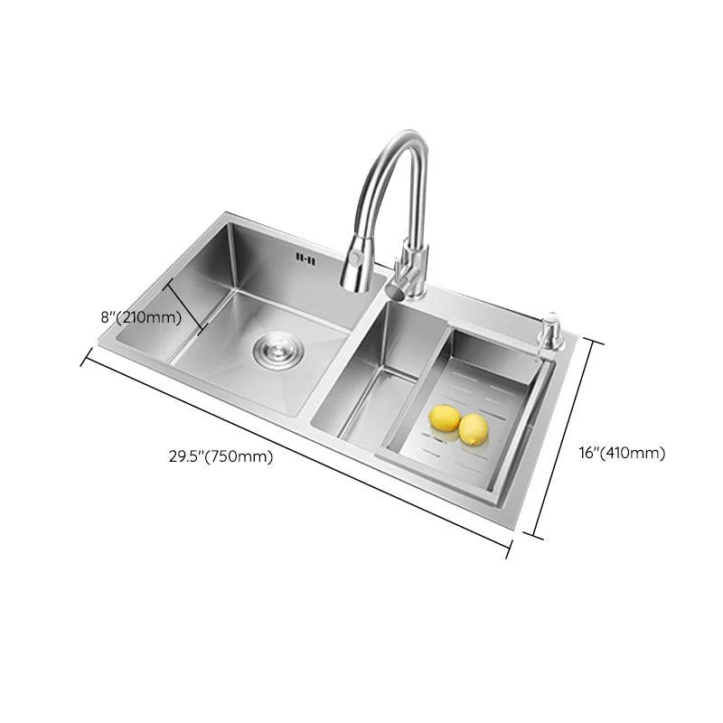 Contemporary Stainless Steel Kitchen Sink Double Basin Sink with Drain Assembly -Bathlova