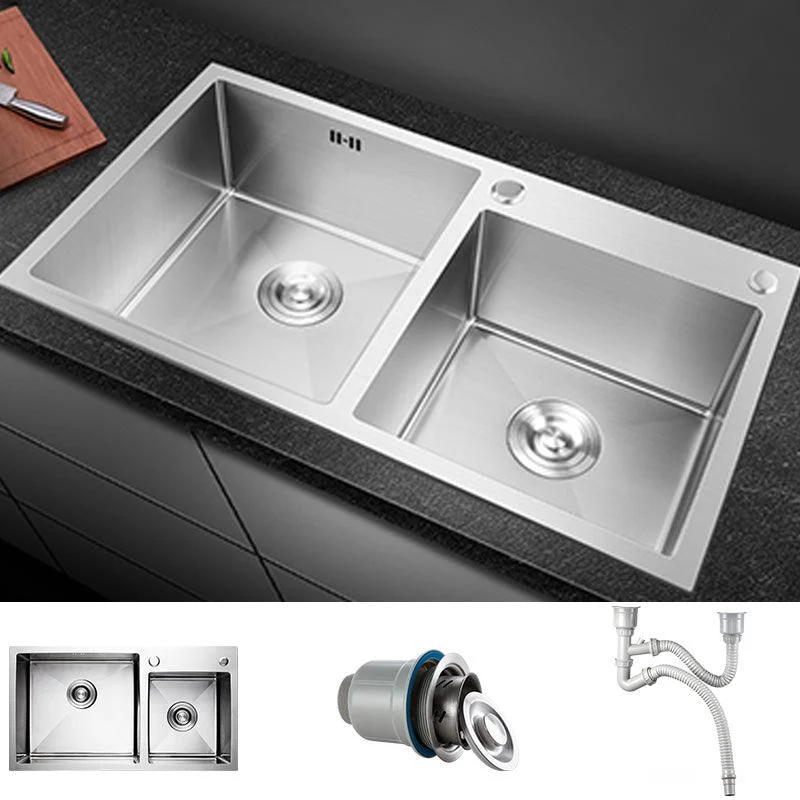 Contemporary Stainless Steel Kitchen Sink Double Basin Sink with Drain Assembly -Bathlova