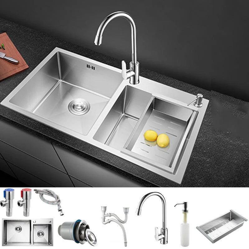 Contemporary Stainless Steel Kitchen Sink Double Basin Sink with Drain Assembly -Bathlova