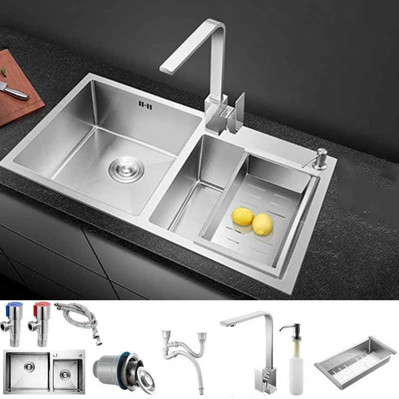 Contemporary Stainless Steel Kitchen Sink Double Basin Sink with Drain Assembly -Bathlova