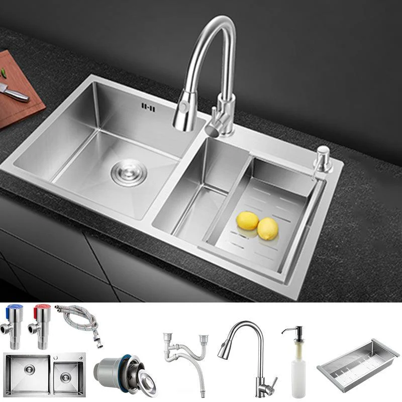 Contemporary Stainless Steel Kitchen Sink Double Basin Sink with Drain Assembly -Bathlova