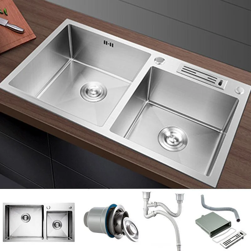 Contemporary Stainless Steel Kitchen Sink Double Basin Sink with Drain Assembly -Bathlova