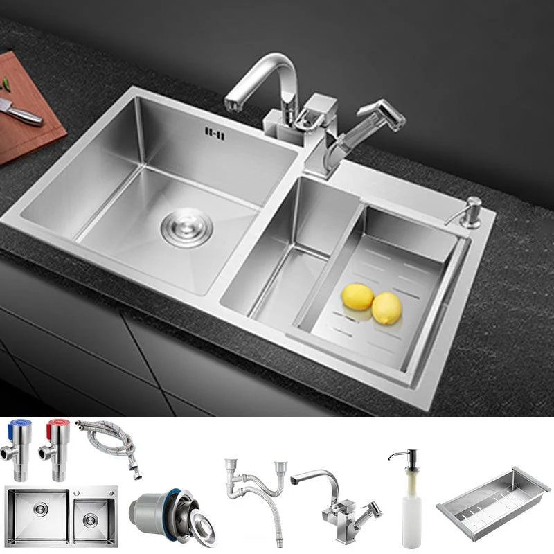 Contemporary Stainless Steel Kitchen Sink Double Basin Sink with Drain Assembly -Bathlova