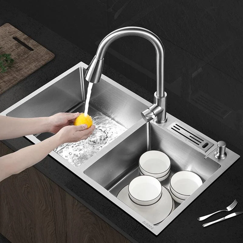 Contemporary Stainless Steel Kitchen Sink Double Basin Sink with Drain Assembly -Bathlova