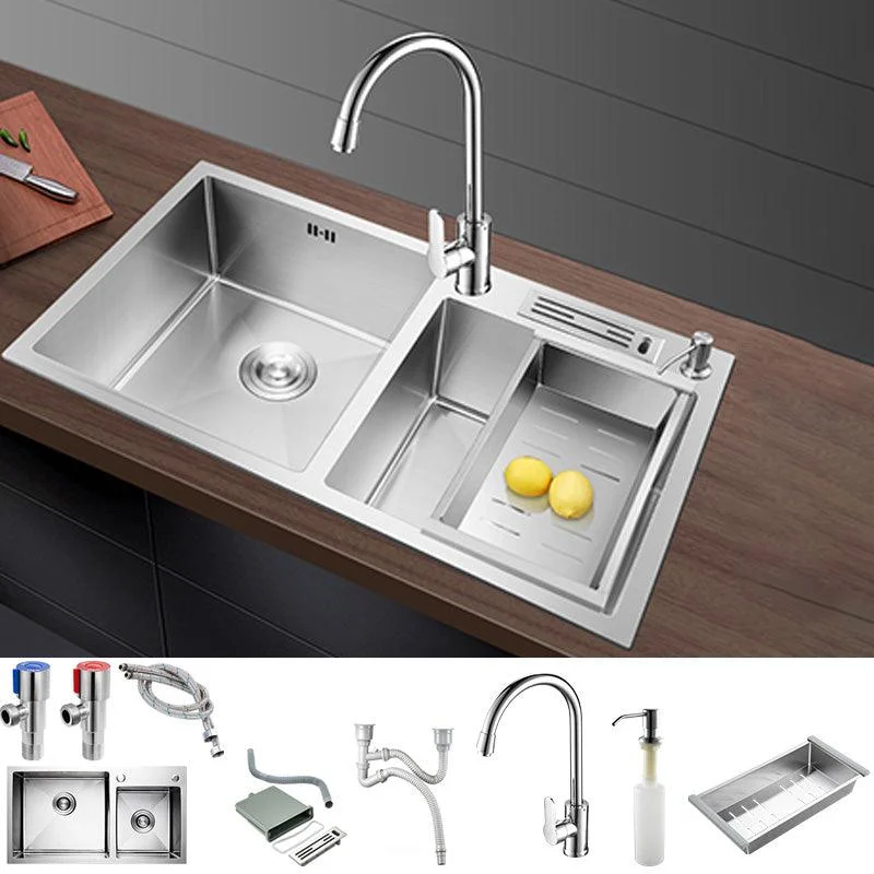 Contemporary Stainless Steel Kitchen Sink Double Basin Sink with Drain Assembly -Bathlova