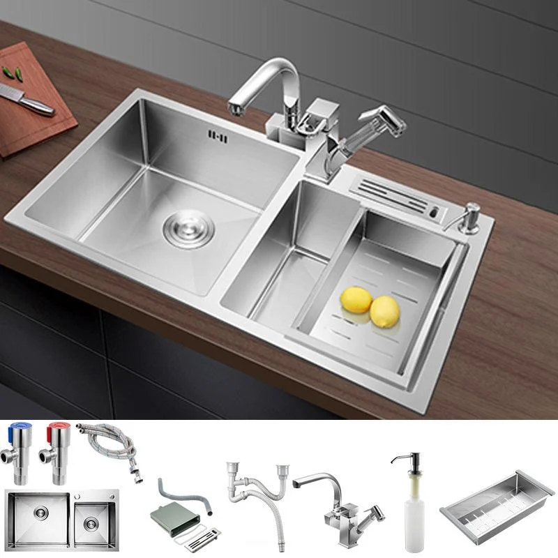 Contemporary Stainless Steel Kitchen Sink Double Basin Sink with Drain Assembly -Bathlova