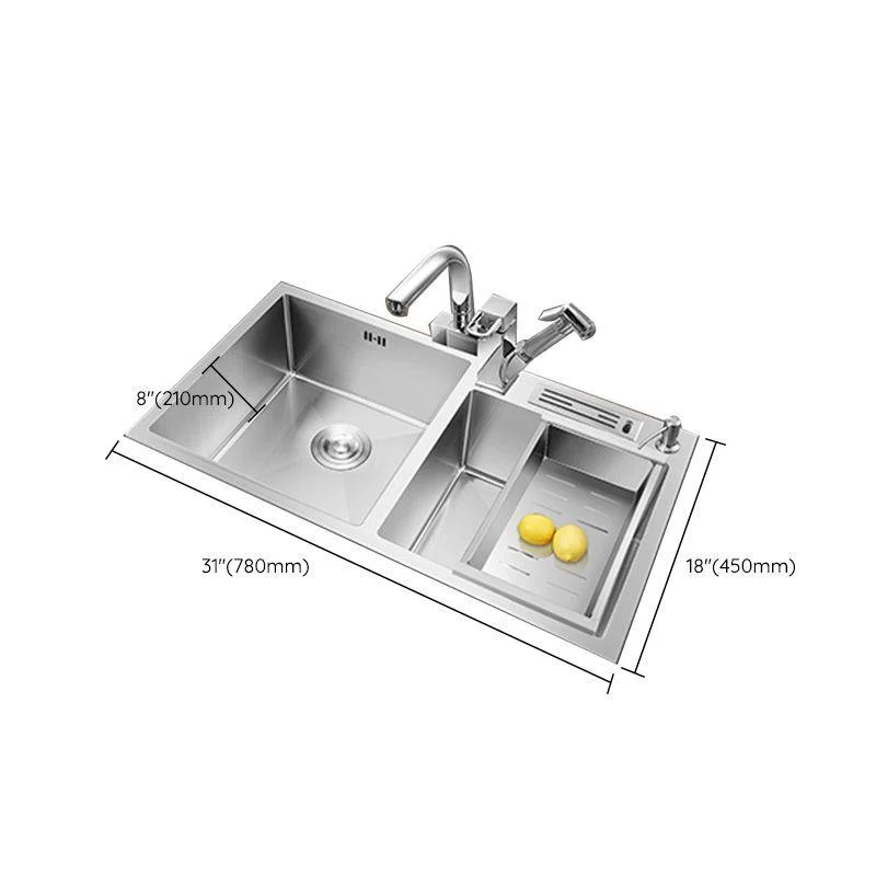 Contemporary Stainless Steel Kitchen Sink Double Basin Sink with Drain Assembly -Bathlova