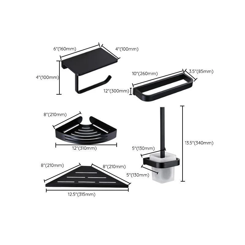 Contemporary Style Black Bathroom Accessory Set Metal Towel Bar -Bathlova