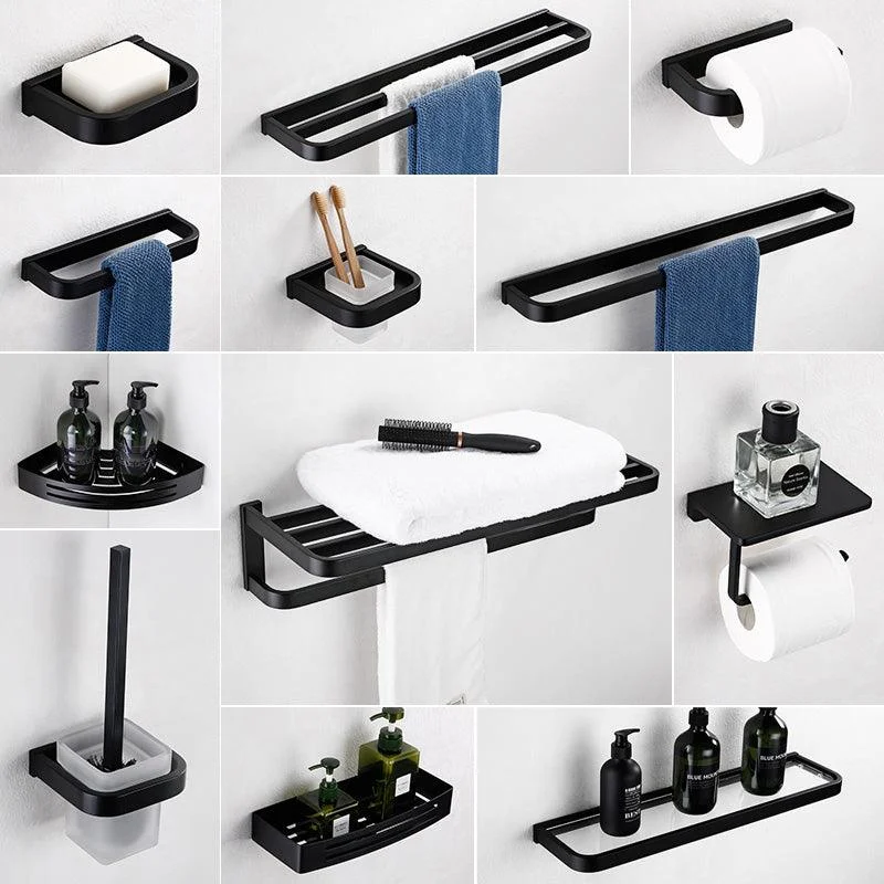 Contemporary Style Black Bathroom Accessory Set Metal Towel Bar -Bathlova