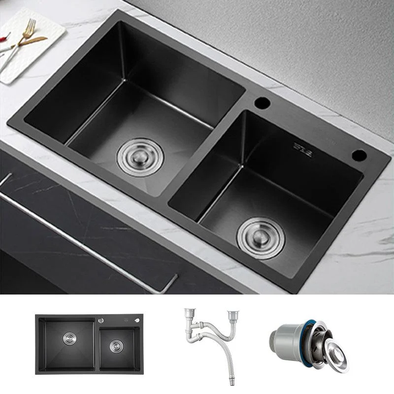 Contemporary Style Double Sink Stainless Steel 2 Holes Sink for Kitchen -Bathlova