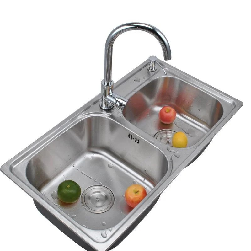 Contemporary Style Kitchen Double Sink Stainless Steel Drop-In Kitchen Sink -Bathlova