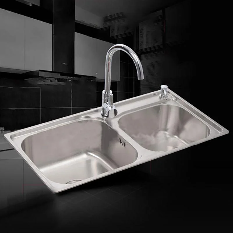 Contemporary Style Kitchen Double Sink Stainless Steel Drop-In Kitchen Sink -Bathlova